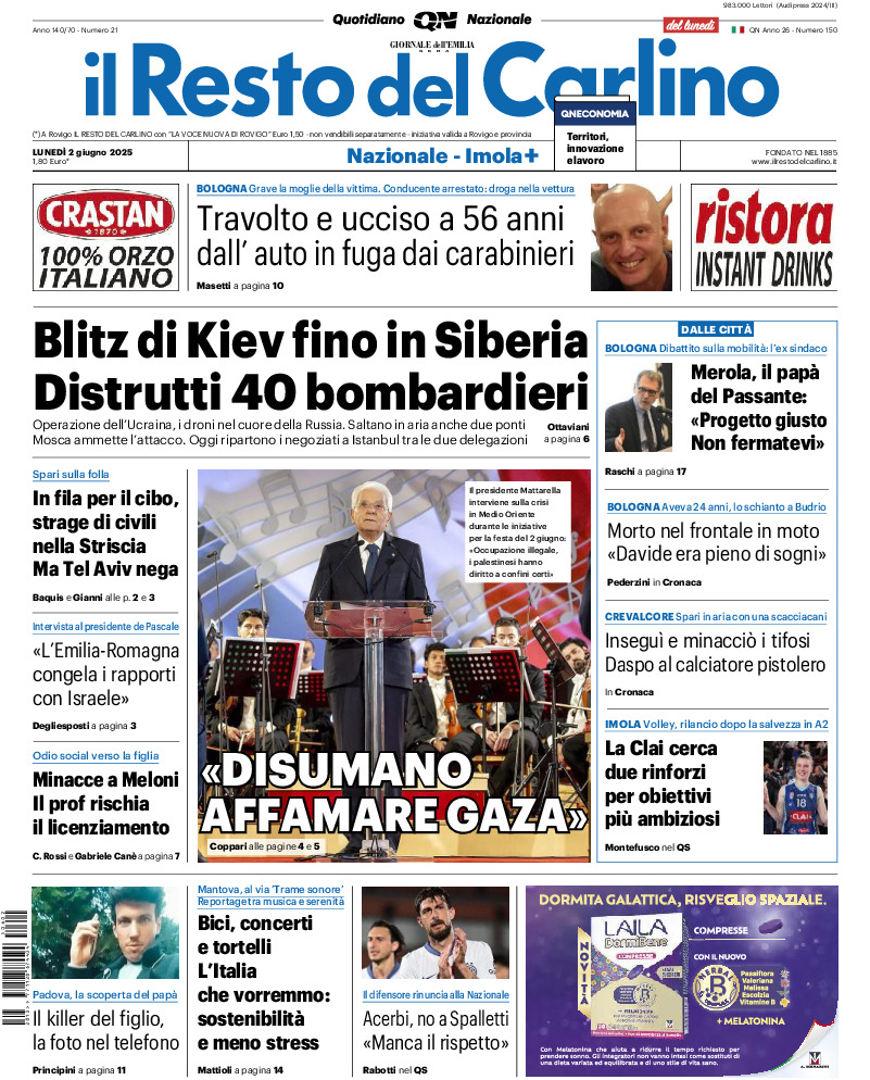 Prima-pagina-il resto del carlino-edizione-di-oggi-20250602